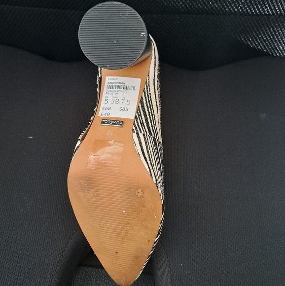 TOPSHOP "GINGER" cone heel leather cut out pumps shoes ivory black ladies 7.5 - Picture 12 of 13